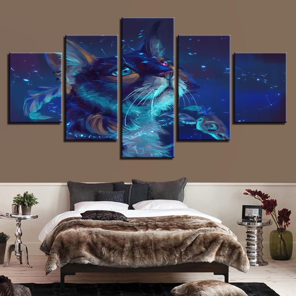 Cat And Feather - Animal 5 Panel Canvas Art Wall Decor Cat And Feather - Animal 5 Panel Canvas Art Wall Decor
