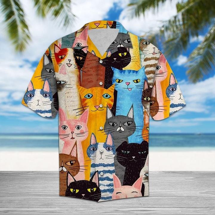 Cat Color Hawaiian Shirt Summer Button Up Cat Color Hawaiian Shirt Summer Button Up