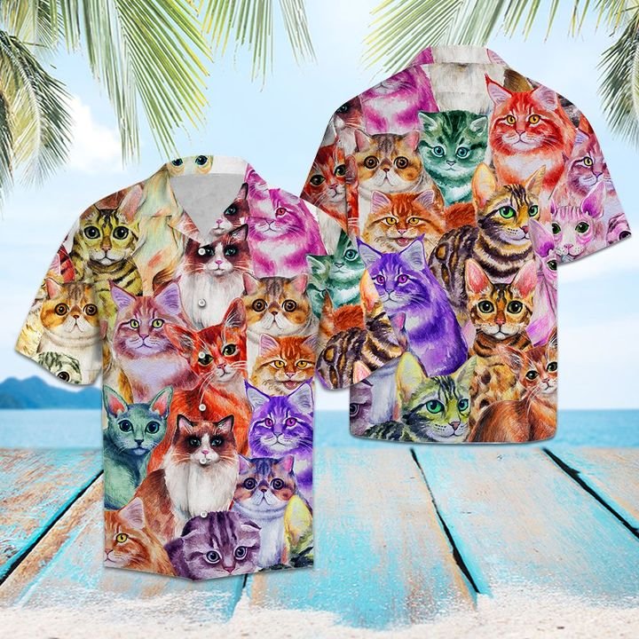 Cat Color Hawaiian Shirt Summer Button Up Cat Color Hawaiian Shirt Summer Button Up