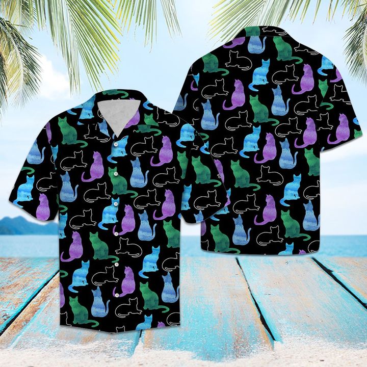 Cat Color Shadow Hawaiian Shirt Summer Button Up Cat Color Shadow Hawaiian Shirt Summer Button Up