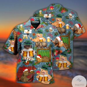 Cat Drink Beer Christmas Hawaiian Shirt