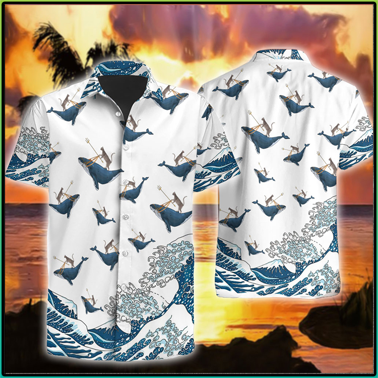 Cat Riding Whale Funny Hawaiian Shirt Cat Riding Whale Funny Hawaiian Shirt