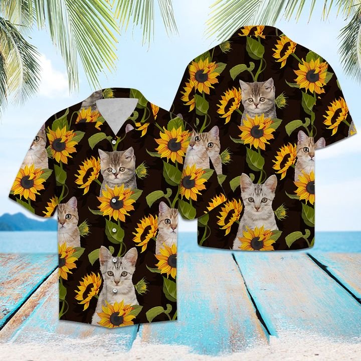 Cat Sunflower Hawaiian Shirt Summer Button Up Cat Sunflower Hawaiian Shirt Summer Button Up