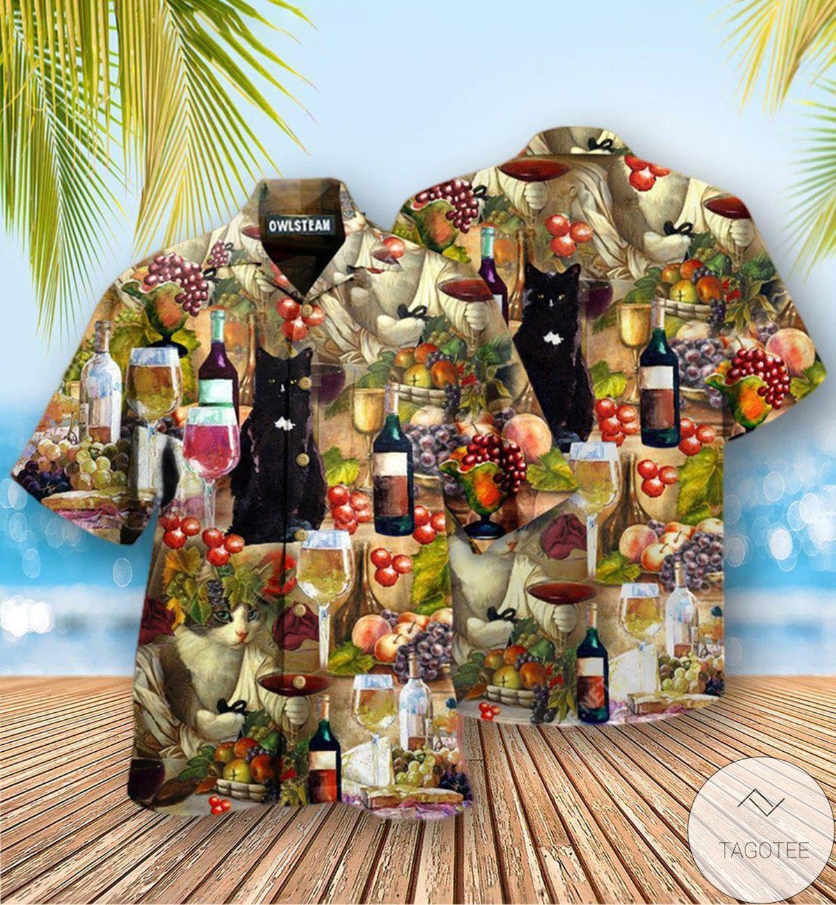 Cat Wine Drinking Wine Feeling Fine Hawaiian Shirt Cat Wine Drinking Wine Feeling Fine Hawaiian Shirt