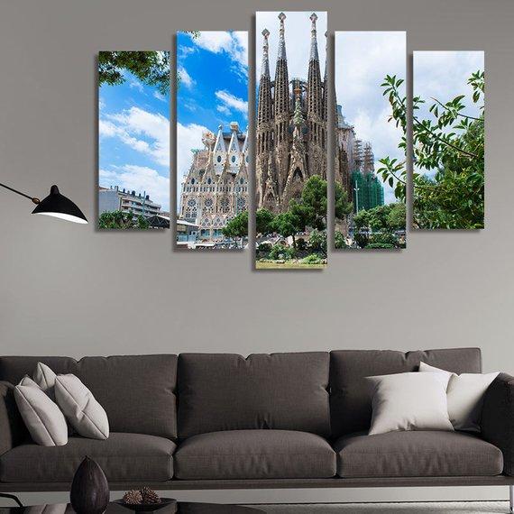 Catholic Basilica The Sagrada Familia In Barcelona At Daytime 01 - Nature 5 Panel Canvas Art Wall Decor Catholic Basilica The Sagrada Familia In Barcelona At Daytime 01 - Nature 5 Panel Canvas Art Wall Decor