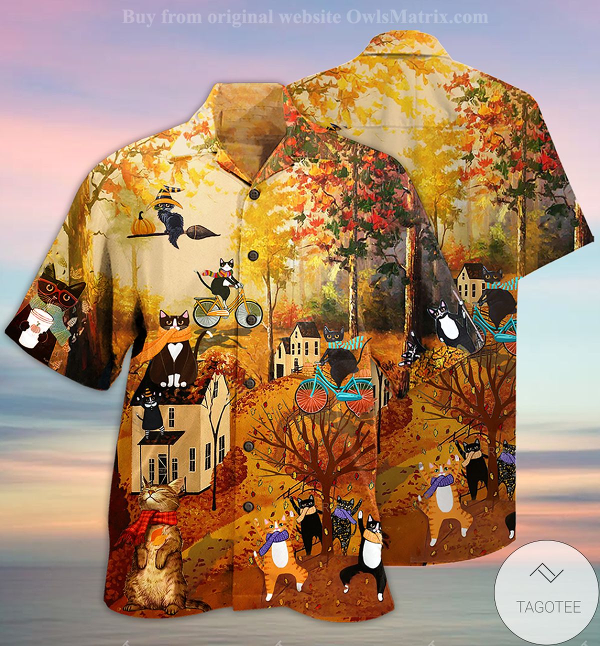 Cats Happy In The Fall Hawaiian Shirt Cats Happy In The Fall Hawaiian Shirt
