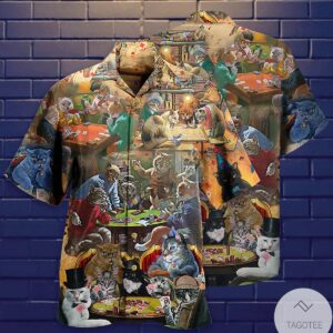 Cats Play Card Games Hawaiian Shirt