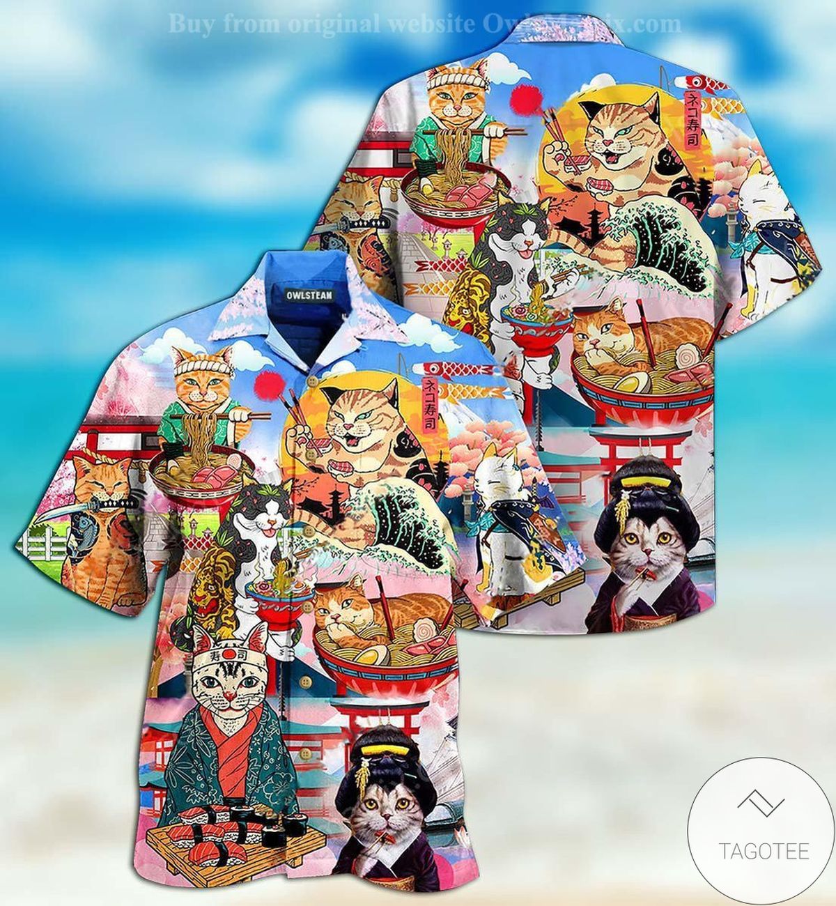 Cats Samurai With Ramen Hawaiian Shirt Cats Samurai With Ramen Hawaiian Shirt