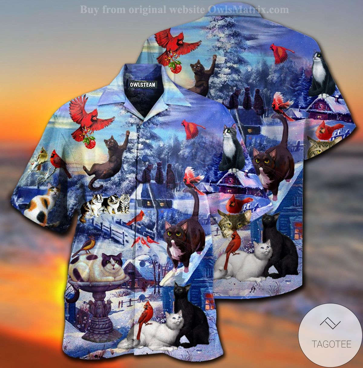 Cats Watching Cardinal Birds Hawaiian Shirt Cats Watching Cardinal Birds Hawaiian Shirt