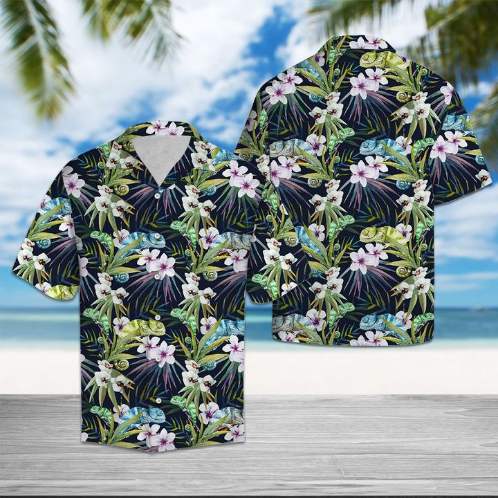 Chameleon Tropical Leaves Hawaiian Shirt Summer Button Up Chameleon Tropical Leaves Hawaiian Shirt Summer Button Up