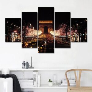 Champs-Elysees Arc De Triomphe Paris - Nature 5 Panel Canvas Art Wall Decor