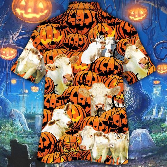 Charolais Cattle Halloween Pumpkin Hawaiian Shirt Charolais Cattle Halloween Pumpkin Hawaiian Shirt
