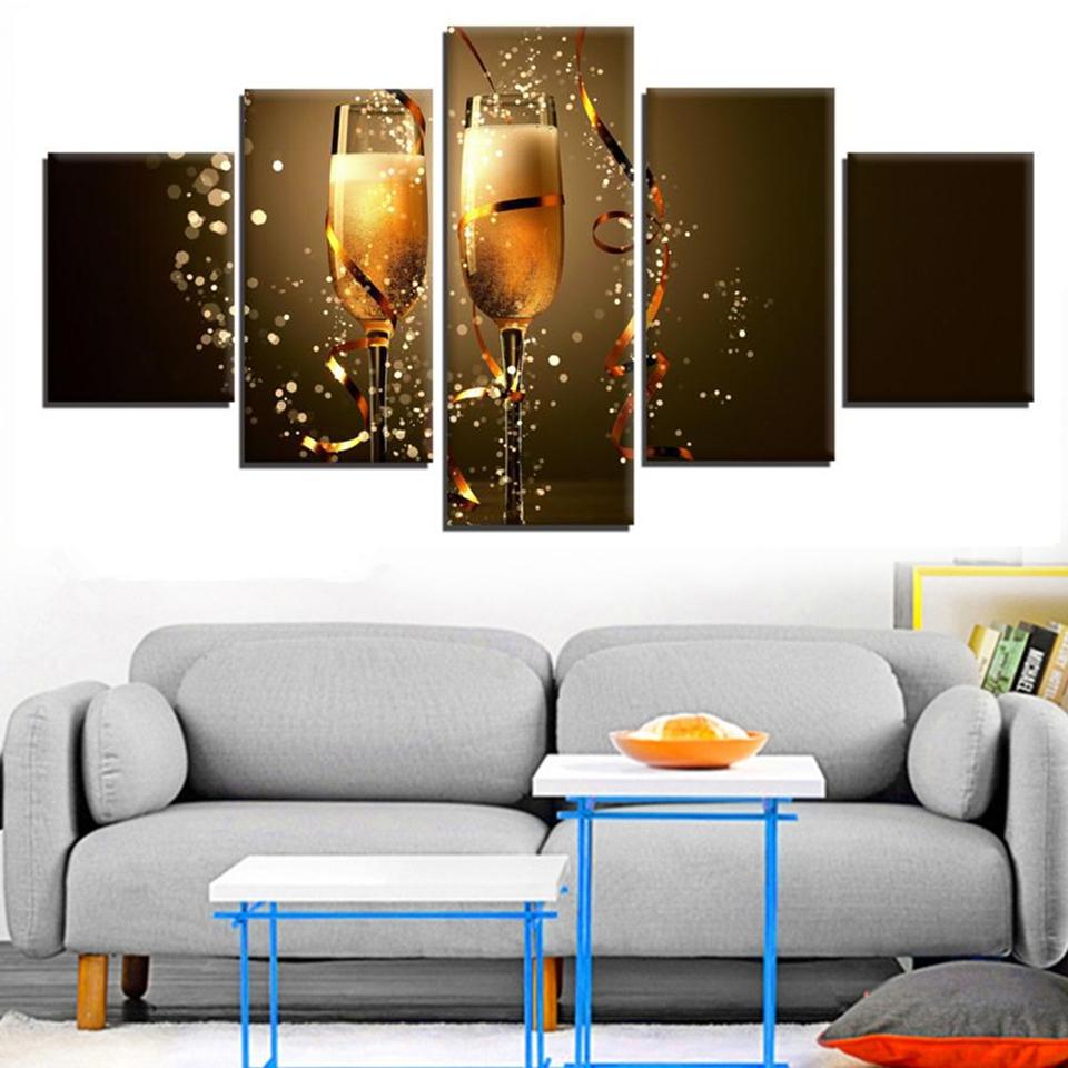Cheers To The New Year - Abstract 5 Panel Canvas Art Wall Decor Cheers To The New Year - Abstract 5 Panel Canvas Art Wall Decor