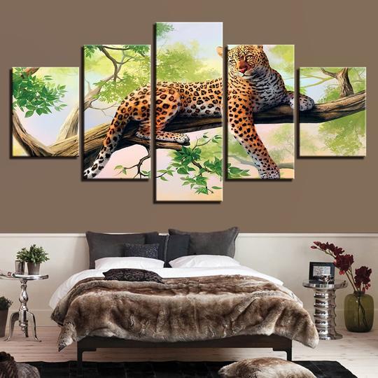 Cheetah Lounging In Tree - Animal 5 Panel Canvas Art Wall Decor Cheetah Lounging In Tree - Animal 5 Panel Canvas Art Wall Decor
