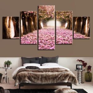Cherry Blossom Trail - Nature 5 Panel Canvas Art Wall Decor
