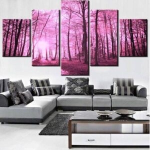 Cherry Blossoms Forest - Nature 5 Panel Canvas Art Wall Decor