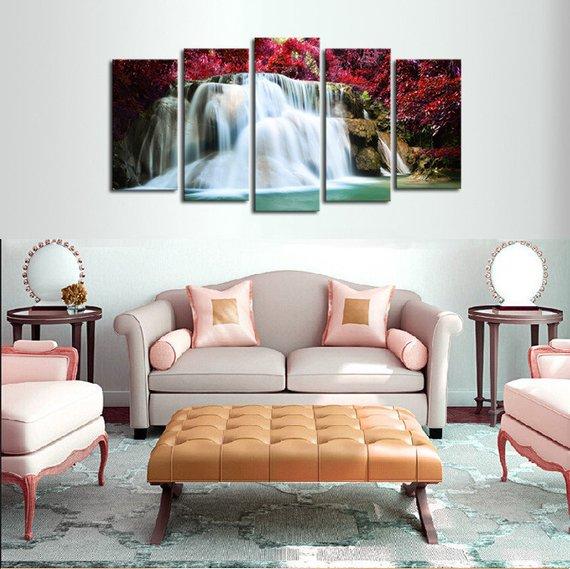 Cherry Falls - Nature 5 Panel Canvas Art Wall Decor Cherry Falls - Nature 5 Panel Canvas Art Wall Decor