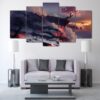 Cherry Tree In Bloom Over Volcano Lava - Nature 5 Panel Canvas Art Wall Decor