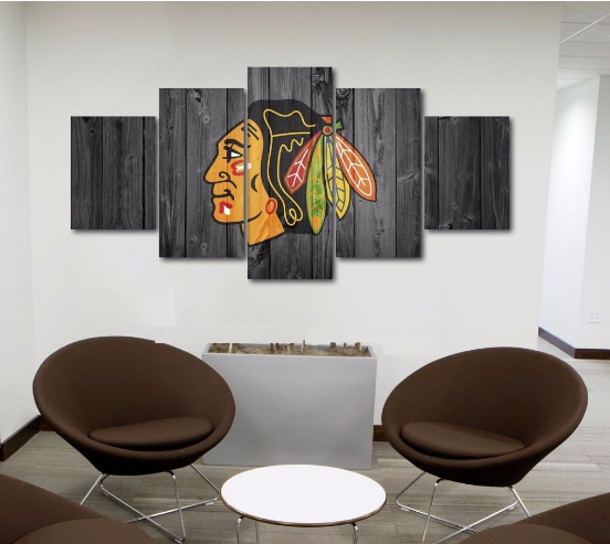 Chicago Blackhawks Barn Wood - Sport 5 Panel Canvas Art Wall Decor Chicago Blackhawks Barn Wood - Sport 5 Panel Canvas Art Wall Decor