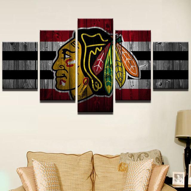 Chicago Blackhawks - Sport 5 Panel Canvas Art Wall Decor Chicago Blackhawks - Sport 5 Panel Canvas Art Wall Decor