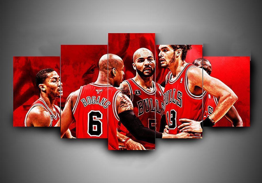 Chicago Bulls 3 - Sport 5 Panel Canvas Art Wall Decor Chicago Bulls 3 - Sport 5 Panel Canvas Art Wall Decor