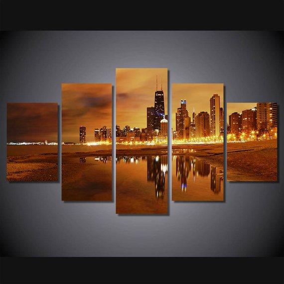 Chicago City 4 - Nature 5 Panel Canvas Art Wall Decor Chicago City 4 - Nature 5 Panel Canvas Art Wall Decor