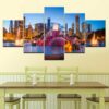 Chicago City Night Scene - Nature 5 Panel Canvas Art Wall Decor