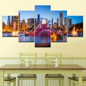 Chicago City Night Scene - Nature 5 Panel Canvas Art Wall Decor
