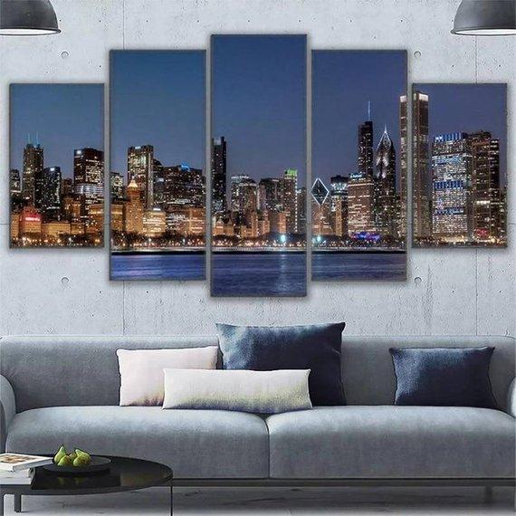 Chicago City View Split - Nature 5 Panel Canvas Art Wall Decor Chicago City View Split - Nature 5 Panel Canvas Art Wall Decor