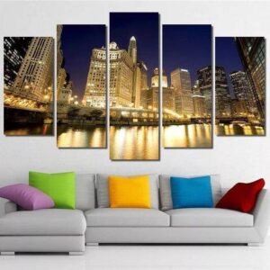 Chicago Cityscape Mural - Nature 5 Panel Canvas Art Wall Decor