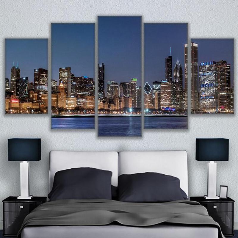 Chicago River - Nature 5 Panel Canvas Art Wall Decor Chicago River - Nature 5 Panel Canvas Art Wall Decor