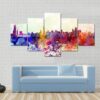 Chicago Skyline In Watercolor - Abstract Nature 5 Panel Canvas Art Wall Decor