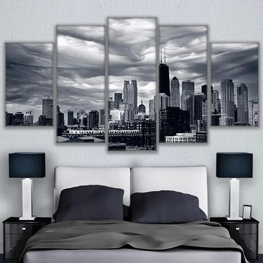 Chicago Skyline - Nature 5 Panel Canvas Art Wall Decor Chicago Skyline - Nature 5 Panel Canvas Art Wall Decor