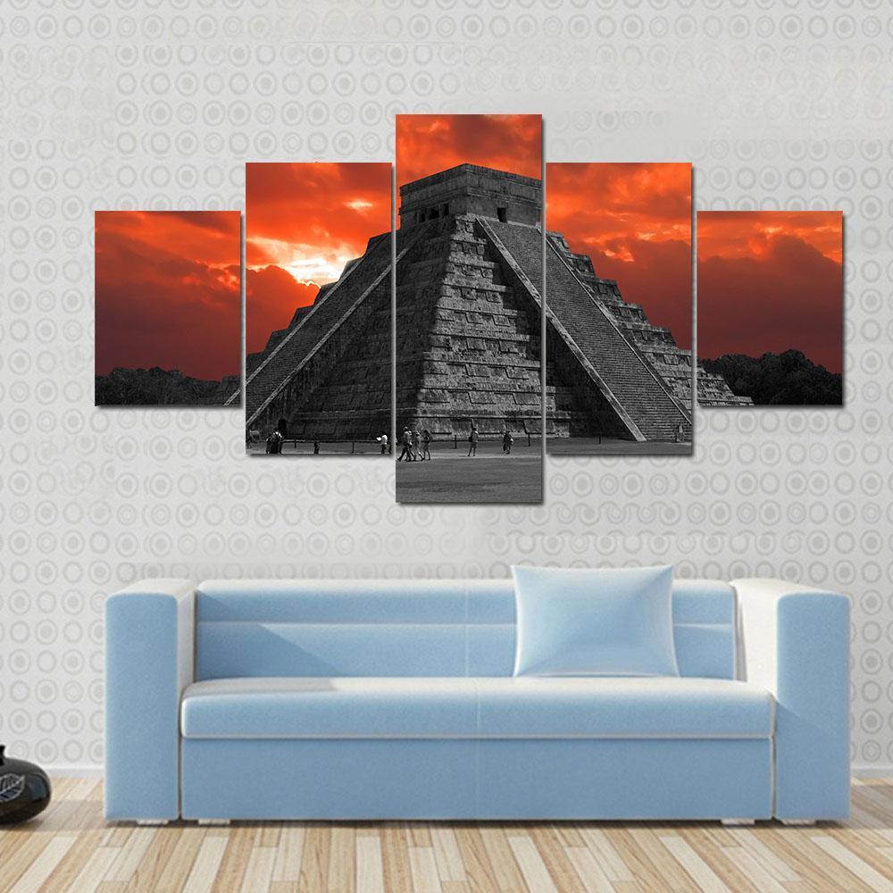 Chichen Itza Temple In Mexico - Nature 5 Panel Canvas Art Wall Decor Chichen Itza Temple In Mexico - Nature 5 Panel Canvas Art Wall Decor