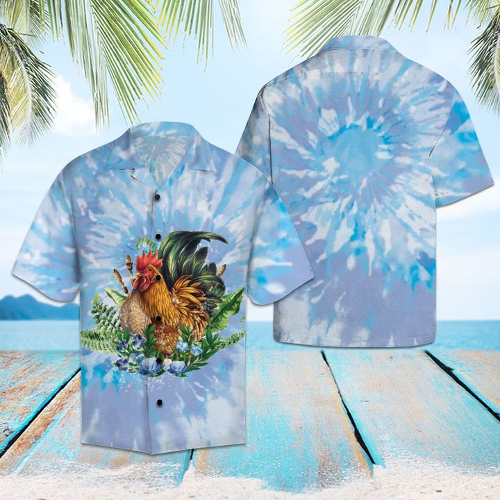 Chicken Tie Dye Hawaiian Shirt Summer Button Up Chicken Tie Dye Hawaiian Shirt Summer Button Up