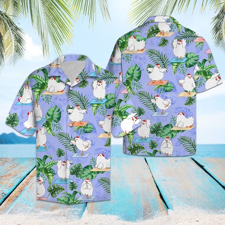 Chicken Yoga Hawaiian Shirt Summer Button Up Chicken Yoga Hawaiian Shirt Summer Button Up