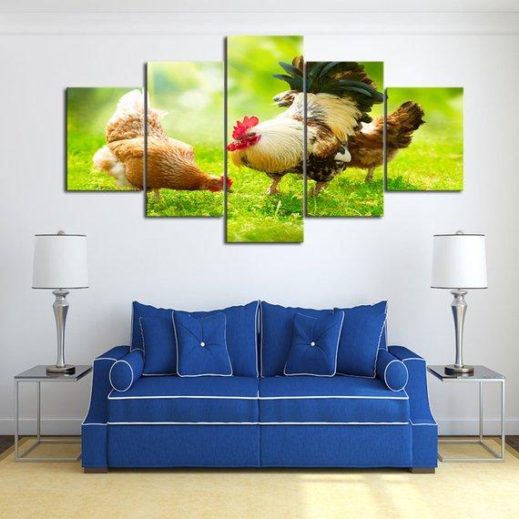 Chickens - Animal 5 Panel Canvas Art Wall Decor Chickens - Animal 5 Panel Canvas Art Wall Decor