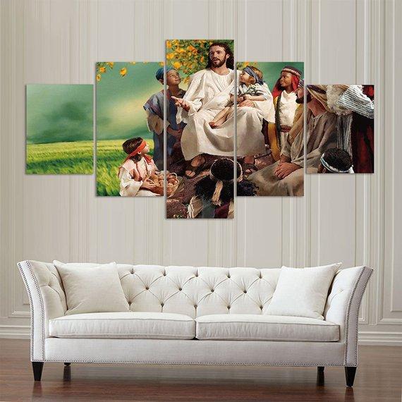 Children With Jesus - Religion 5 Panel Canvas Art Wall Decor Children With Jesus - Religion 5 Panel Canvas Art Wall Decor