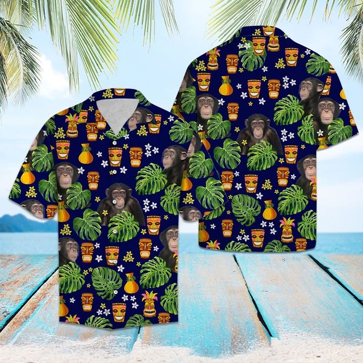 Chimpanzee Native Tropical Hawaiian Shirt Summer Button Up Chimpanzee Native Tropical Hawaiian Shirt Summer Button Up