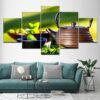 China Pot And Green Tea Leaf - Nature 5 Panel Canvas Art Wall Decor