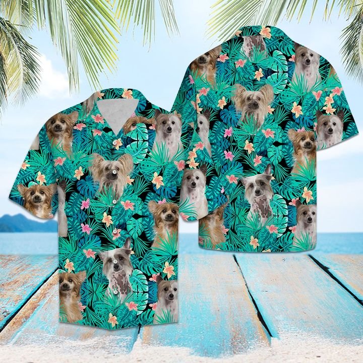 Chinese Crested Tropical Hawaiian Shirt Summer Button Up Chinese Crested Tropical Hawaiian Shirt Summer Button Up