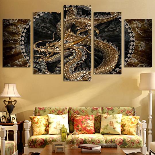 Chinese Dragon - Animal 5 Panel Canvas Art Wall Decor Chinese Dragon - Animal 5 Panel Canvas Art Wall Decor