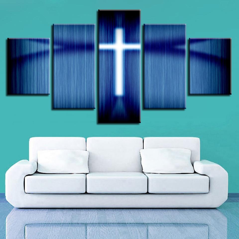 Christian Cross 1 - Religion 5 Panel Canvas Art Wall Decor Christian Cross 1 - Religion 5 Panel Canvas Art Wall Decor