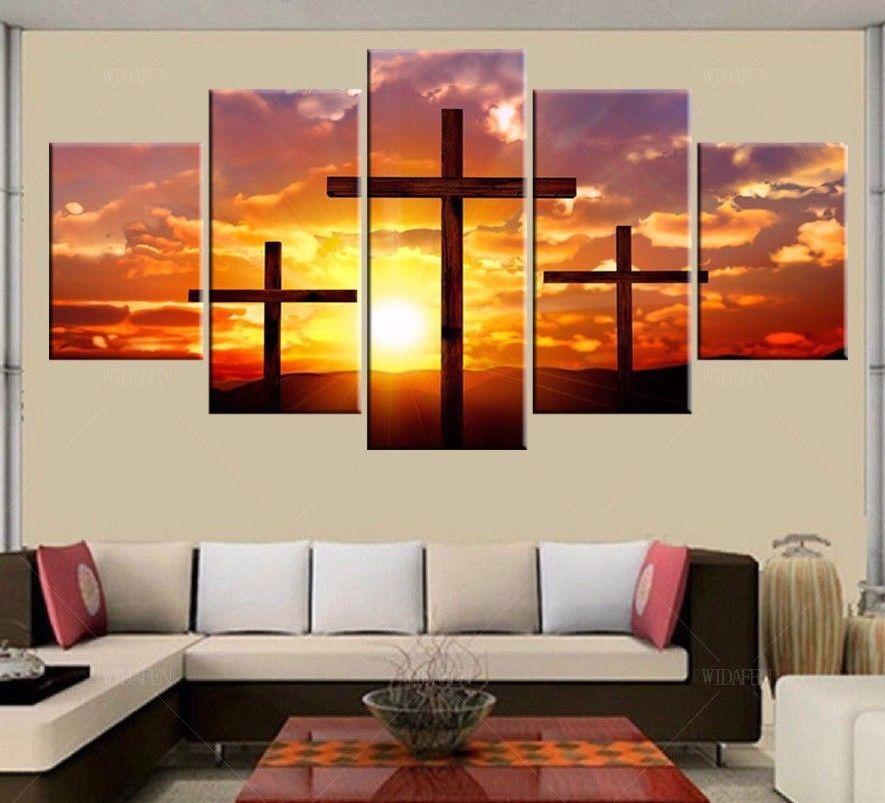 Christian Cross Jesus Sunset - Religion 5 Panel Canvas Art Wall Decor Christian Cross Jesus Sunset - Religion 5 Panel Canvas Art Wall Decor
