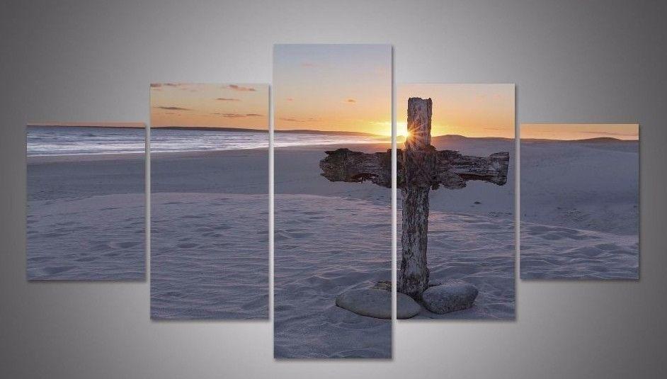 Christian Cross Sand Beach Ocean - Religion 5 Panel Canvas Art Wall Decor Christian Cross Sand Beach Ocean - Religion 5 Panel Canvas Art Wall Decor