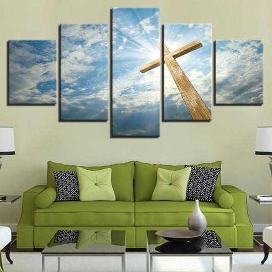 Christian Cross - Religion 5 Panel Canvas Art Wall Decor Christian Cross - Religion 5 Panel Canvas Art Wall Decor