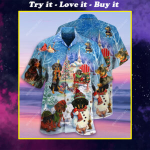 Christmas Dachshund Through The Snow Full Printing Hawaiian Shirt