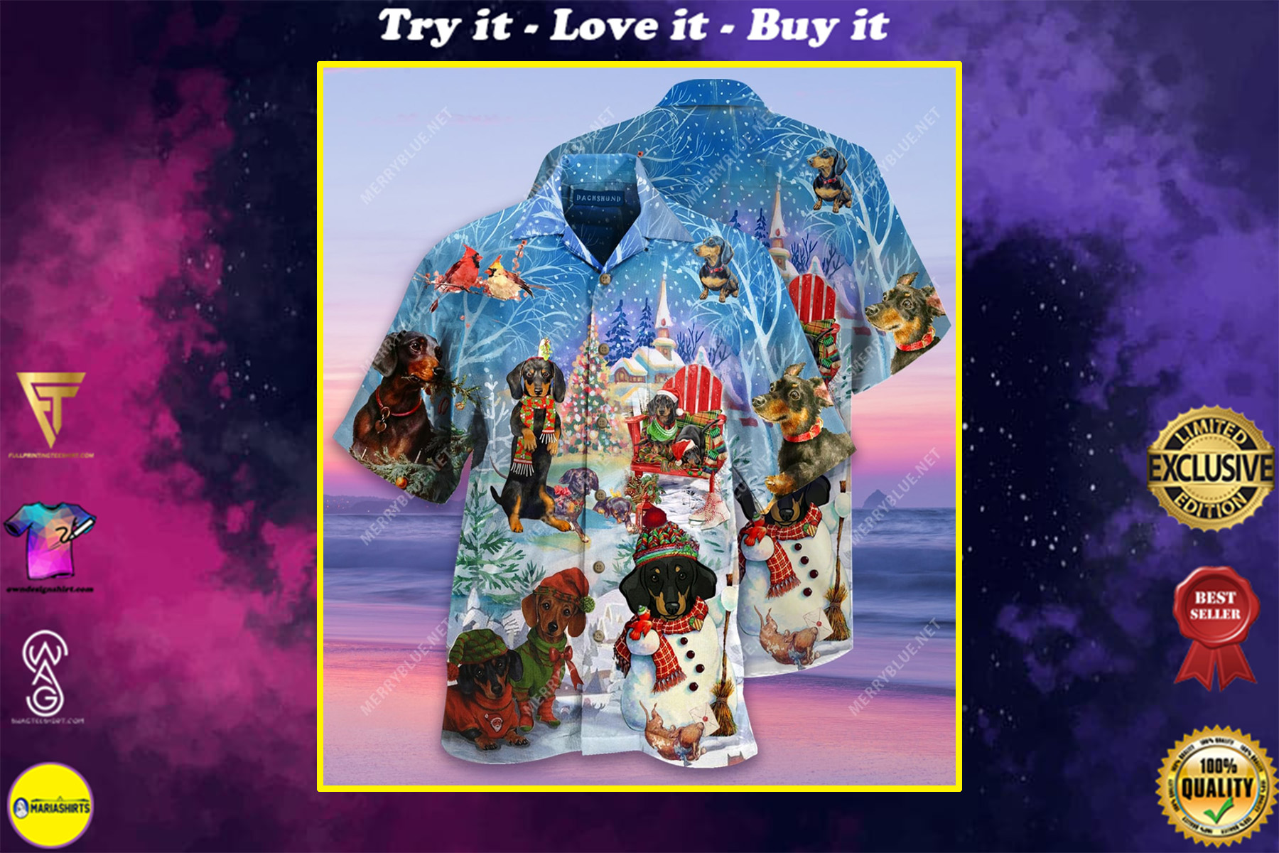 Christmas Dachshund Through The Snow Full Printing Hawaiian Shirt Christmas Dachshund Through The Snow Full Printing Hawaiian Shirt