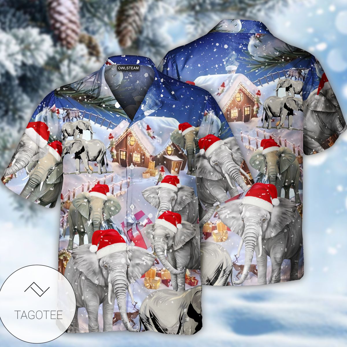 Christmas Elephant Town Hawaiian Shirt- Tagotee Christmas Elephant Town Hawaiian Shirt- Tagotee