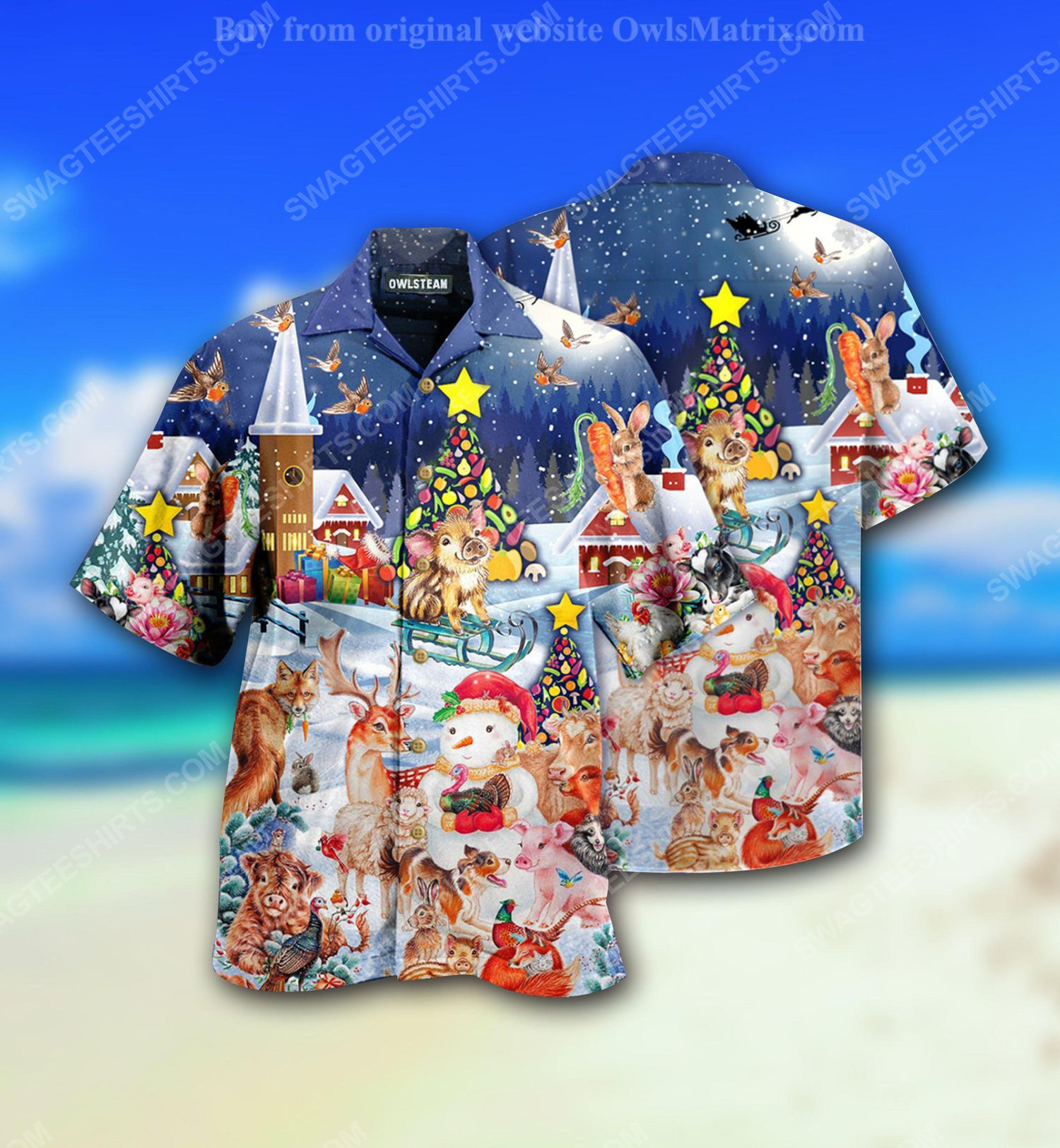 Christmas Holiday And Happy Animals Full Print Hawaiian Shirt Christmas Holiday And Happy Animals Full Print Hawaiian Shirt